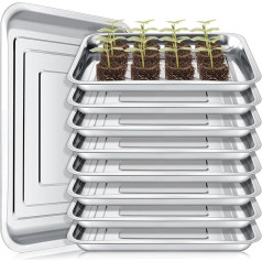 FillTouch 10 Pieces Stainless Steel Seed Starter Tray Propagation Trays Plant Seed Trays No Drain Holes Metal Seedling Tray for Spring Nursery Garden Wheatgrass Soil Hydroponics