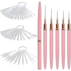 55 Pieces Nail Art Brush Set, 5 Thin Nail Brushes and 50 Nail Display Set, Acrylic Gel Brushes for Nails, Gel Nails, Nail Art Brushes for Nail Design, Nail Accessories (7/9/11/15/25mm)