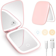 Compact Mirror with Light, Magnification, LED Pocket Mirror with USB Data Cable, Mini Mirror for Purse, Bag, Travel, Gifts for Women