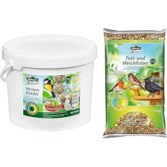 Dehner Natura Wild Bird Food, Fat Balls, Without Net, Pack of 100 (10 kg) & Natura Wild Bird Food, Fat and Soft Food, 5 kg