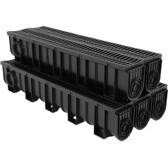 Trench Drain System Sewer Drain with Plastic Grate 15 x 19 cm HDPE Drainage Trench 5 x 39 cm with 5 End Caps Black Plastic Trench Drain Garden Driveway 5 Pack