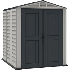 Duramax YardMate PLUS 5 x 8 (4.28 m²) Plastic Tool Shed with Robust Plastic Floor, Roof Construction Made of Robust Metal, Fire Retardant and Maintenance-Free, Dark Grey and Adobe