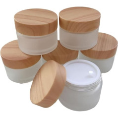 Wood Grain Frosted Glass Cosmetic Containers 30ml Empty Makeup Pot Box Refillable Sample Jars for Lotion Face Cream Lip Balm Eyeshadow Storage (30g, Pack of 6)