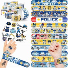 Cherisnowy 48 Piece Police Party Set - 24 Temporary Tattoos and 24 Pieces Slap Bracelets - Funny Birthday Supplies for Law Enforcement, Baby Shower Gifts, Classroom Rewards and