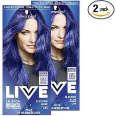 Schwarzkopf LIVE Ultra Brights Semi-Permanent Hair Colour 095 Electric Blue (2 x 142 ml), Colouration for Intense or Pastel Colour Results, Lasts 12-15 Hair Washes, with Care Conditioner