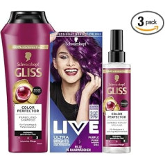 Schwarzkopf LIVE Ultra Brights Semi-Permanent Hair Colour 094 Purple Punk (142 ml) & Gliss Shampoo (250 ml) & Express Repair Conditioner (200 ml) Colour Perfector, Heat Protection (230 °C)