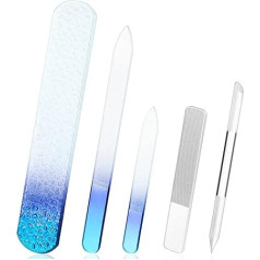 5 Pcs Glass Nail File Set Callus Remover Foot Rasp Manicure Tool Including 2 Crystal Glass Nail File, 1 Cuticle Pusher, 1 Glass Foot File, 1 Nano Nail Shine Nail Polisher