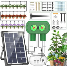 Solar Irrigation System Dual Port Split Irrigation Computer 2600 mAh Battery Solar Automatic Irrigation System Kit for Garden Balcony Potted Plants Solar Drip Irrigation System