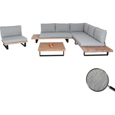 Mendler Garden Set with Chair HWC-H54, Lounge Set Sofa, Spun Poly Acacia Wood FSC® Aluminium - Light Brown, Upholstery Light Grey