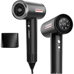 Hair Dryer Ion, 110,000 RPM, Ion Hair Dryer LED Display, Negative Ion Technology, Powerful, Temperature and Air Speed Control (Black)