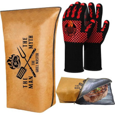 BBQ Blanket with BBQ Gloves Gifts for Men Christmas Meat Rest Bag for BBQ Reusable Large Capacity Keep Warm, Delicate and Juicy, BBQ Cooking Gloves Heat Resistant, Grill Master