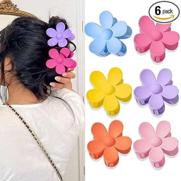 Haarspangen mit Blumenmuster, 7,3 cm, hawaiianische Blumen-Haarklammern für Damen, dünnes, dickes, lockiges Haar, starker Halt, niedliches Reise-Haar-Accessoire für Damen und Mädchen, 6 Stück