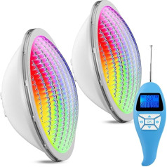 LyLmLe LED Pool Lighting PAR56 20 W RGB Colour Changing Dimmable Swimming Pool LED Lamp with Remote Control, Replaces Old PAR56 Halogen Bulbs, IP68 Waterproof Underwater Spotlight, 12 V AC (Pack of 2)