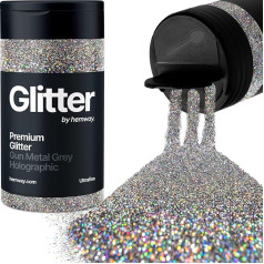 Hemway Gun Metal Grey Holographic Glitter Ultrafine 130 g / 4.6 oz Powder Metallic Resin Craft Glitter Flake Sequins for Epoxy Cups, Hair Face Body Eye Nail Art Festival