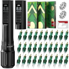 Wireless Rotary Gun Tattoo Machine Set Professional Pen Kit Core Motor 2000 mAh 2 Batteries with 30 Pieces Tattoo Needles Cartridges 3RL 5RL 15RM WEPROKIT-1