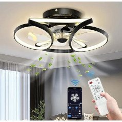 Ceiling Fan with Lighting with App and Remote Control, LED Dimmable Mute Ceiling Light Fan, 6 Windhastighet, Timer, Smart Fan Light for Living Room, Bedroom, Children's and Dining Room - Diameter 50