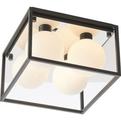 Licht-Erlebnisse Bathroom Ceiling Light IP44 W: 29 cm Small Black Matt White 4-Bulb G9 Metal Glass Ball Shade Retro Ceiling Light Bathroom