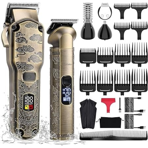 Hatteker Professional Hair Trimmer for Men Beard Trimmer Clipper and Trimmer Set Waterproof T-Blade Trimmer Cordless Grooming Kit Nose Body Hair Trimmer Barber Clippers