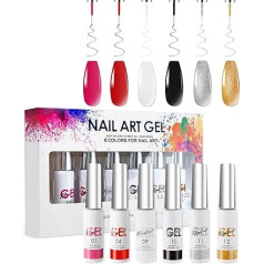 AIJIMEI Nail Art Gel Liner Set, 8 ml Gel Nail Polish Liner, 6 Colours, Colour Gel for Gel Nails, Gel Liner Nail Polish for Women, Home Nail Art, Manicure