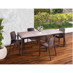 Dmora - Manarola Outdoor Lounge Set, Extendable Outdoor Table with 4 Chairs, Garden Table and Rattan Seats, 100% Made in Italy, Brown