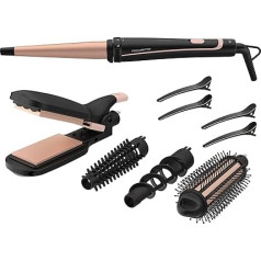 Rowenta CF4231 Infinite Looks 14-in-1 Multistyler | Ceramic Coating | Cool Tip | Includes Styling Attachments (Hair Straightener/Crepe Iron/Curling Iron/Hot Air Brush) and Accessories | Black/Copper