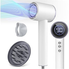 Ion Hair Dryer with Magnetic Diffuser, Hair Dryer with 110,000 RPM Brushless Motor, Dries Fast Travel Hair Dryer, 200 Million Negative Ions