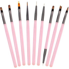9 Pieces Nail Art Brush Set, Nail Art Painting Brush, Nail Extension Gel Brush, Professional Gel Polish, Nail Fine Liner Brush for Salon Home DIY Manicure, Pink