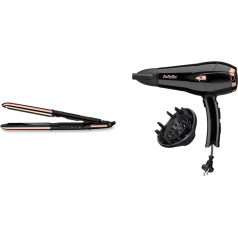 BaByliss Straight & Curl Brilliance 2-in-1 Straightener ST482E & Cordkeeper 2000 Ionic Hair Dryer D373E, Unique Cable Feed Function in Handle, 2000 Watt, Black