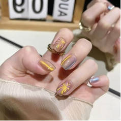 Feuerwerks-Katzenaugen, handgefertigte Nägel – weißer Kristall-Nagellack und künstliche Nägel (Size : XS)