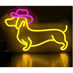Dachshund Neon Sign, Cute Dog with Cowboy Hat, Neon Signs for Wall Decor, Wall Decor, Dimmable, Puppy with Cowboy, Lighted Sign for Pet Shop, Bedroom, Teen Room,