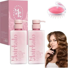2025 Hair Halo Curl Defining Cream, Moisturising, Smoothing Cream for Curly & Wavy Hair, Hair Volumising Cream, Package Includes a Scalp Massage Comb (2 Pieces)