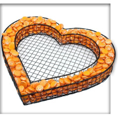 Heart Grid Grave Decoration Plant Bowl Cemetery Grave Decoration with Opaque Glass Nuggets Orange