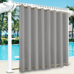 LiveGo Outdoor Curtain Weatherproof Waterproof with Eyelets, Outdoor Curtains for Outdoor Balcony Patio Gazebo Outdoor Curtain Sun Protection Curtains Garden, Light Grey, 2 Pieces, 254 x 213 cm (W x