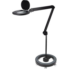 Lumeno 8615SW Magnifying Lamp Workplace Lamp with Large Oval Lens 110 x 150 mm 60 LEDs Dimmable in 2 Levels Perfect as Reading Aid for Cosmetics Soldering 5 Dioptres Black with Rolling Tripod