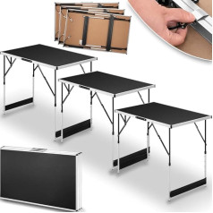 BAKAJI Set of 3 Multifunctional Outdoor Folding Tables with 4 Adjustable Heights and Carry Handle, Adjustable Camping Table for Picnic, Outdoor, Camping, Load Capacity 30 kg (Black)