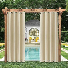 WOCAO Outdoor Curtains, Waterproof Blackout Curtain with Eyelets Top and Bottom, Outdoor Curtains with UV Protection, Water-Repellent, Opaque Pavilion Garden Patio Privacy Screen Curtains