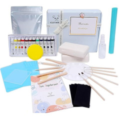 Pottery Set for Adults for Home, Air-Drying Clay Modelling Clay Set for Beginners Including Placemats, Sculptor Tools, 12 Colours, Brushes, Suitable for Birthdays and House Parties