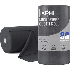 iophi Pack of 80 Microfibre Cloths, Reusable Cleaning Cloths, Microfibre Cloths on Roll for Car, Home and Kitchen, Tear-Off Cloths in 30 x 30 cm, Dark Grey