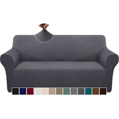 Granbest Checked Couch Cover for 3 Cushions Couch High Stretch Sofa Cover 3 Seater Washable Sofa Protector for Dogs Pets Non-Slip Furniture Protector (3 Seater, Grey)