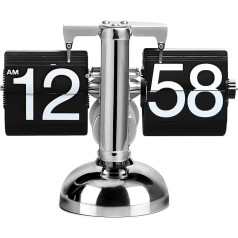 Digital Flip-Down Clock, Digital Retro Table Clocks, Stainless Steel Minimalist Mechanical Car Flip Clock, 16 x 21 cm Desk Clock for Home, Living Room (Black)