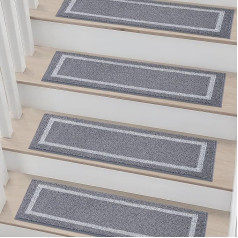 COSY HOMEER Stair Mats 70 x 22 cm (Pack of 15), Stair Mats Indoor Self-Adhesive Non-Slip Carpet Stair Treads Machine Washable 100% Polyester TPE Back, Grey