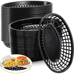Oval Plastic Basket, Portable Movie Night Snack Serving Tray, Bread Basket, Fruit Basket, Reusable Fast Food Basket, Party Food Supplies for Chips, Popcorn, Burger, Picnic, Restaurant, Bar,