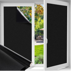 Funfox Window Film, Blackout Film, Opaque Window, Sun Protection, Frosted Glass Film, Self-Adhesive, Anti-UV Static Film, for Bathroom, Black, 90 x 200 cm