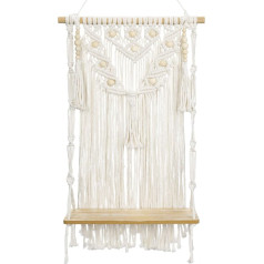 Oairse Boho Decorative Macrame Wall Shelf Wooden Shelf Hanging Shelf Cotton Rope Tapestry Wall Hanging Boho Wall Decoration Handmade for Bedroom Children's Room Living Room Wall Decoration