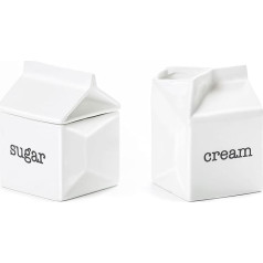 White Ceramic Milk Carton Sugar Bowl and Milk Jug