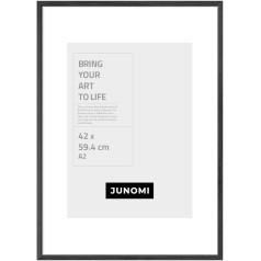 JUNOMI® Picture Frame DIN A2 Wood Colour Black Picture Frame 42 x 59.4 cm Black with Shatterproof Acrylic Glass Picture Frame Wood