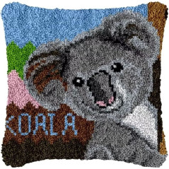 ROCKY&CHAO Latch Rug for DIY Latch Sets with Cushion Latch Set 43 x 43 cm Cushion Cover Set for Adults and Children Latch Hook Kit Home Accessory (Koala)