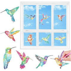 EEEKit Pack of 12 Mixed Window Stickers, Printed on Both Sides, Hummingbird Window Stickers for Glass Decoration, No Adhesive Window Decals to Deter Birds