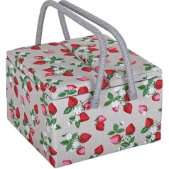Hobby Gift Exclusive Large Storage Box with Two Lids for Sewing Craft Hobby Accessory Tray Needle Cushion Bags PVC Handles 25x25x17cm Strawberries