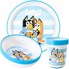 Bluey 3-Piece Bicolour Premium Children's Tableware Set, Plate, Bowl and Cup, BPA Free